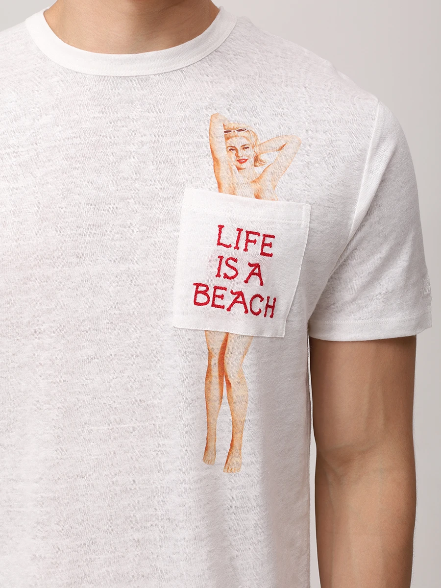 Футболка льняная MC2 SAINT BARTH ECSTASEA N - BEACH LIFE 01N EMB Принт  Фото 5