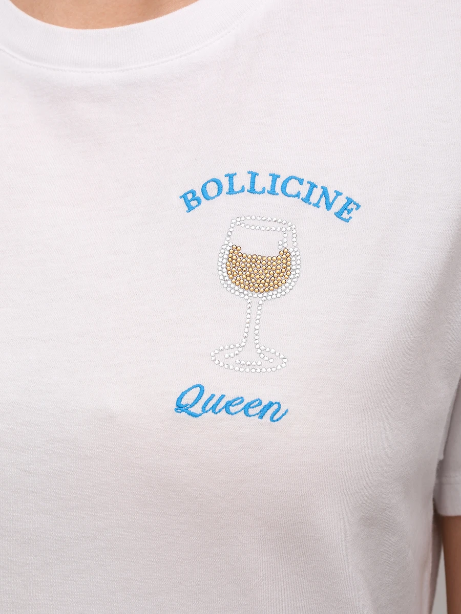 Футболка хлопковая MC2 SAINT BARTH EMILIE - BOLLICINE QUEEN 01N STRASS EMB Белый  Фото 5