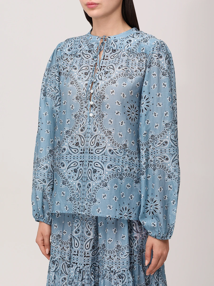 

Блуза из хлопка и шелка, Голубой, HARPER - SILK VOILE BANDANNA ROUND 36