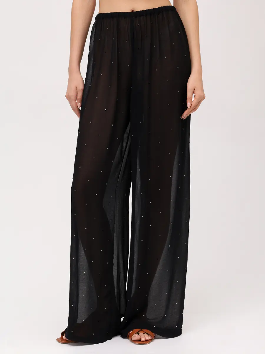 Брюки со стразами MC2 SAINT BARTH AMALIA - GEORGETTE STRASS 00 Черный  Фото 4