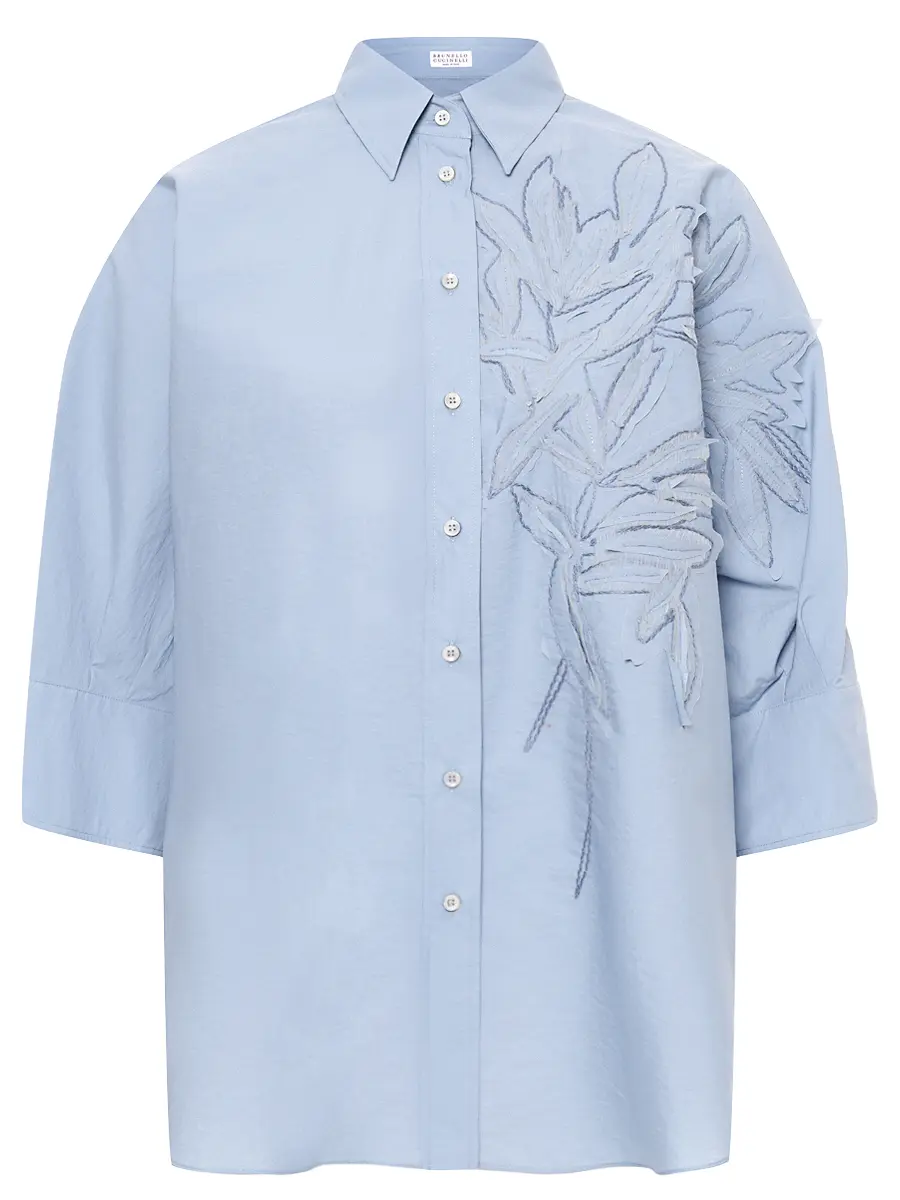 Рубашка хлопковая BRUNELLO CUCINELLI M0F79RJ516 C2873+ Голубой 