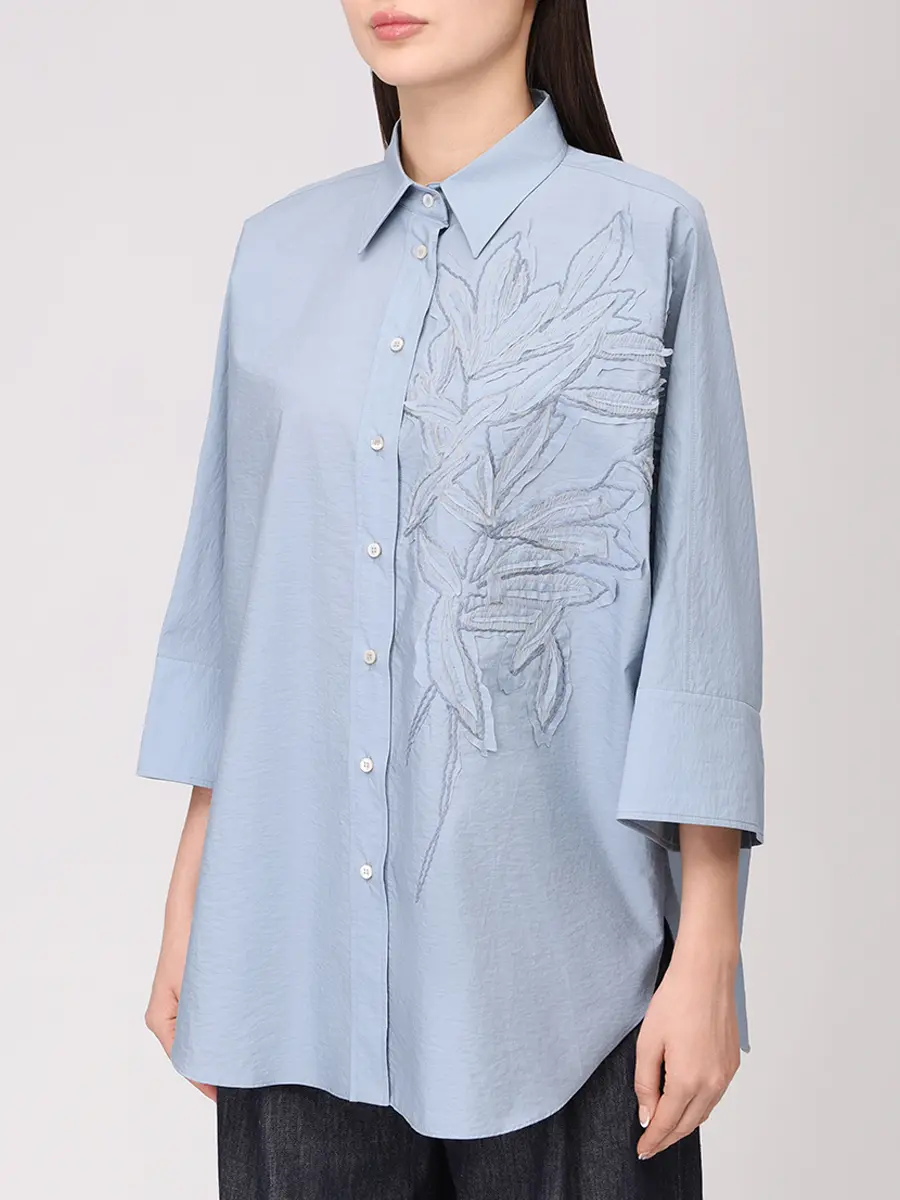 Рубашка хлопковая BRUNELLO CUCINELLI M0F79RJ516 C2873+ Голубой  Фото 4