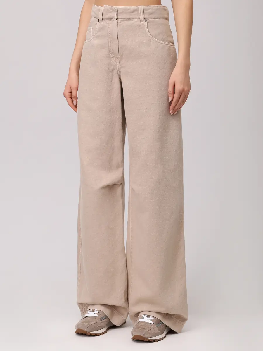 Джинсы из хлопка и льна BRUNELLO CUCINELLI ML996P5985 C2910+ Бежевый  Фото 4