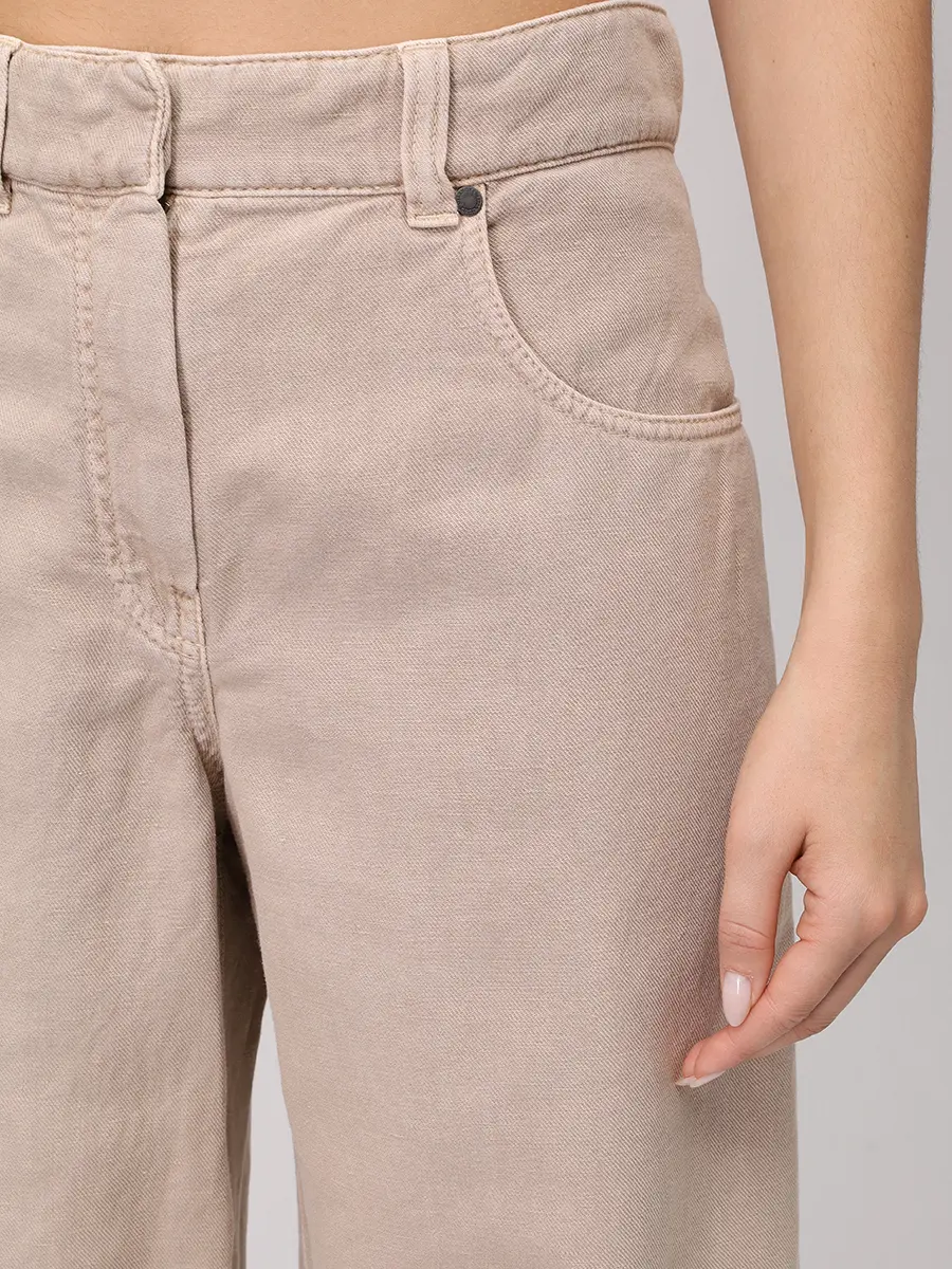 Джинсы из хлопка и льна BRUNELLO CUCINELLI ML996P5985 C2910+ Бежевый  Фото 5