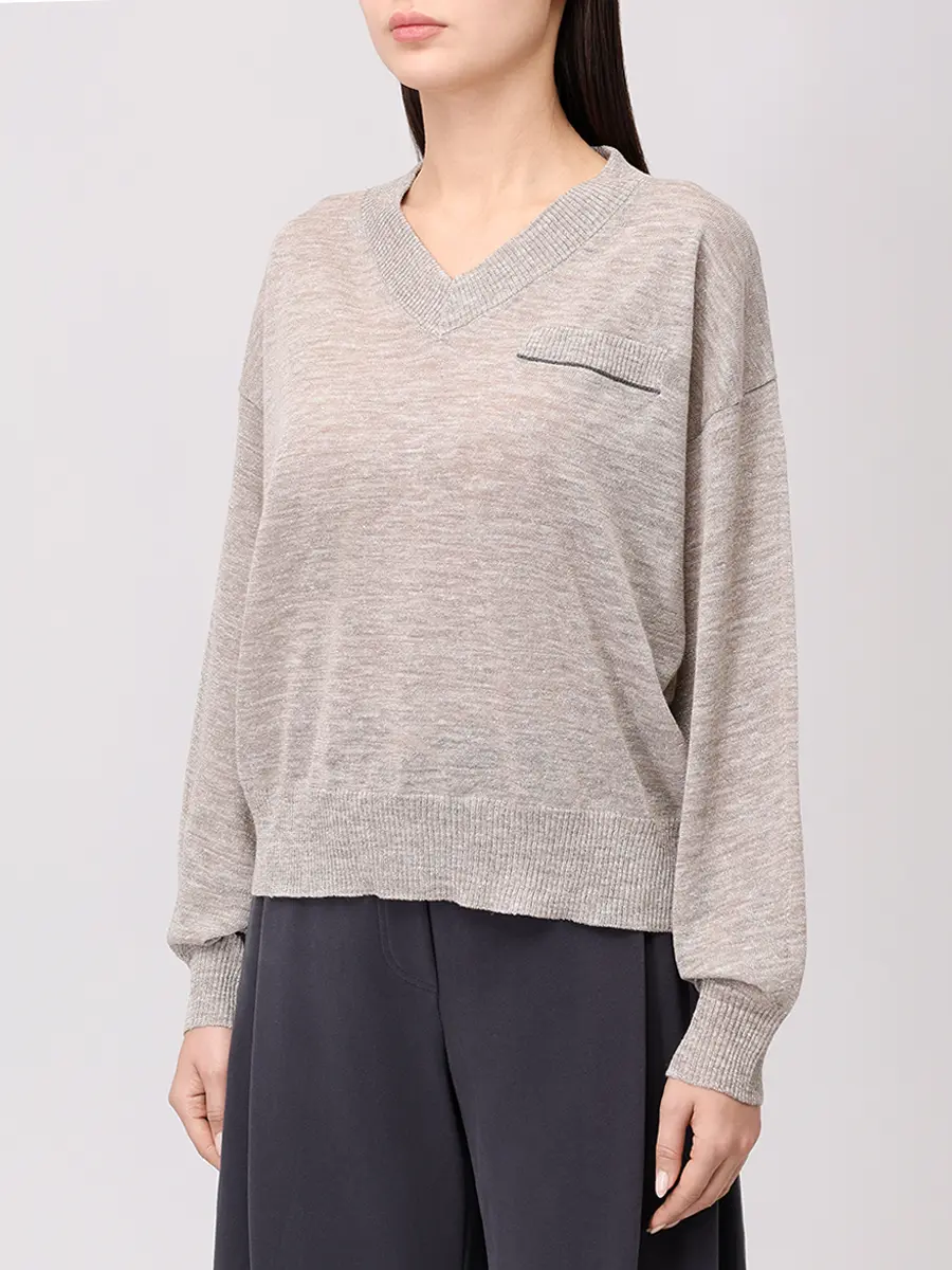 Пуловер однотонный BRUNELLO CUCINELLI M8Q202912 C6898+ Темно- Бежевый  Фото 4