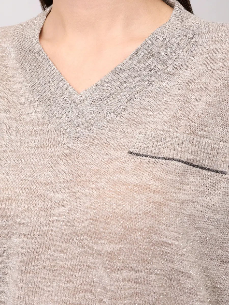 Пуловер однотонный BRUNELLO CUCINELLI M8Q202912 C6898+ Темно- Бежевый  Фото 5