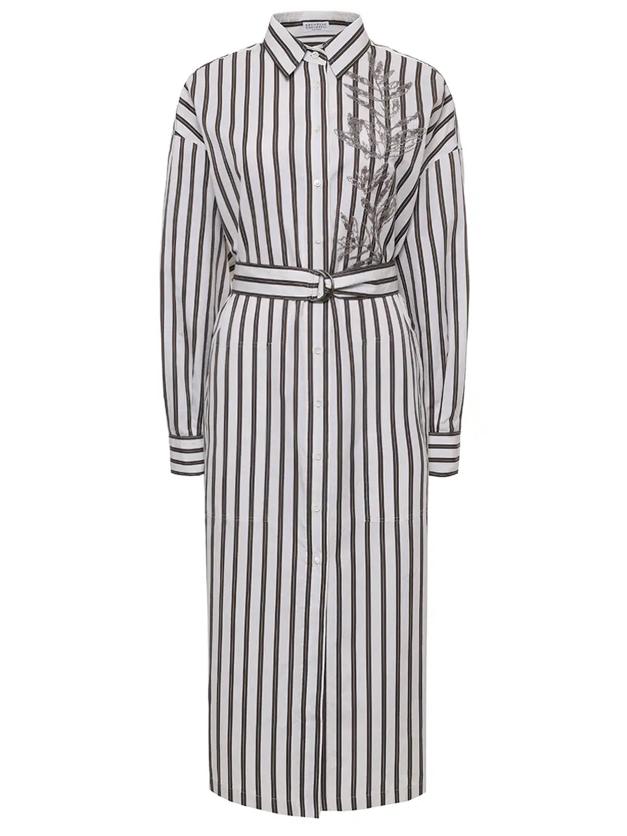 Платье из хлопка и шелка BRUNELLO CUCINELLI MH765ARJ61 C026+ Белый 