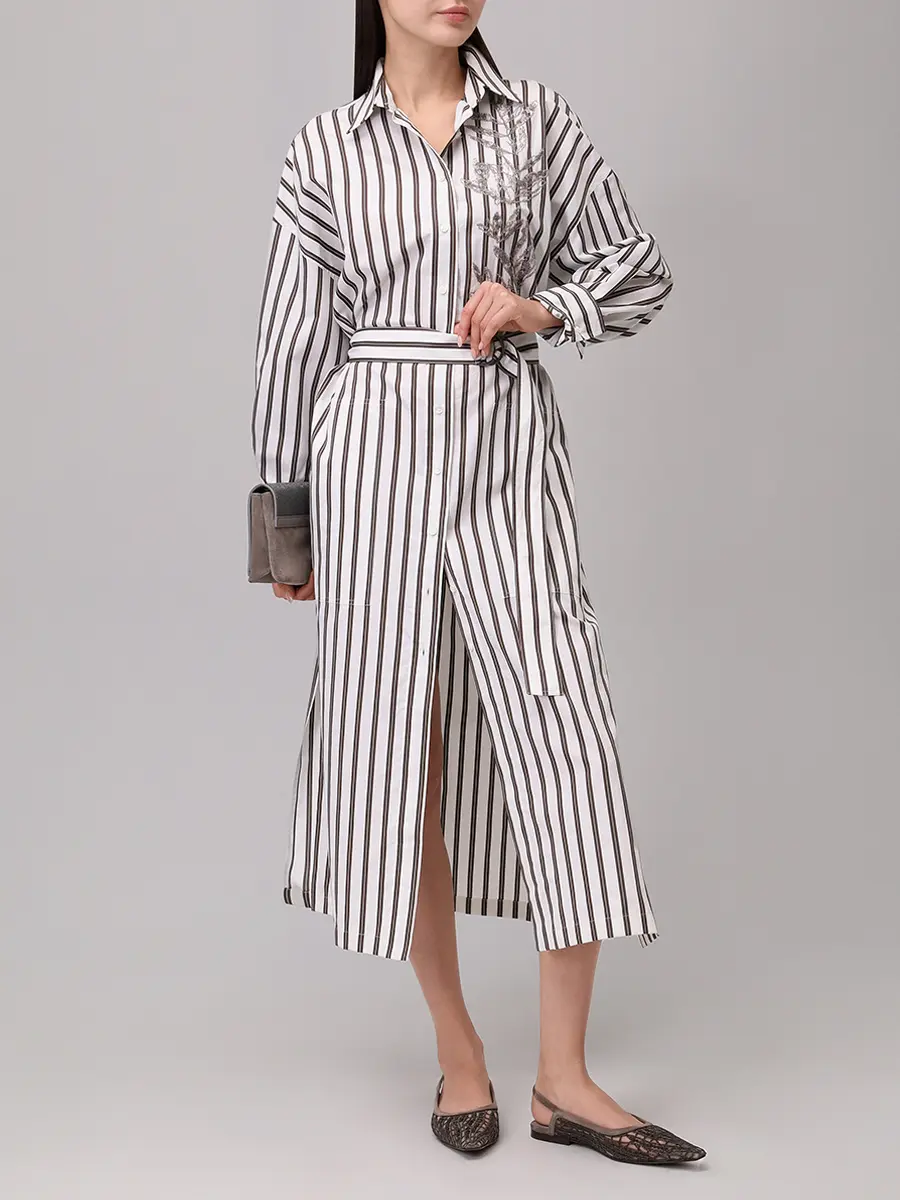 Платье из хлопка и шелка BRUNELLO CUCINELLI MH765ARJ61 C026+ Белый  Фото 2