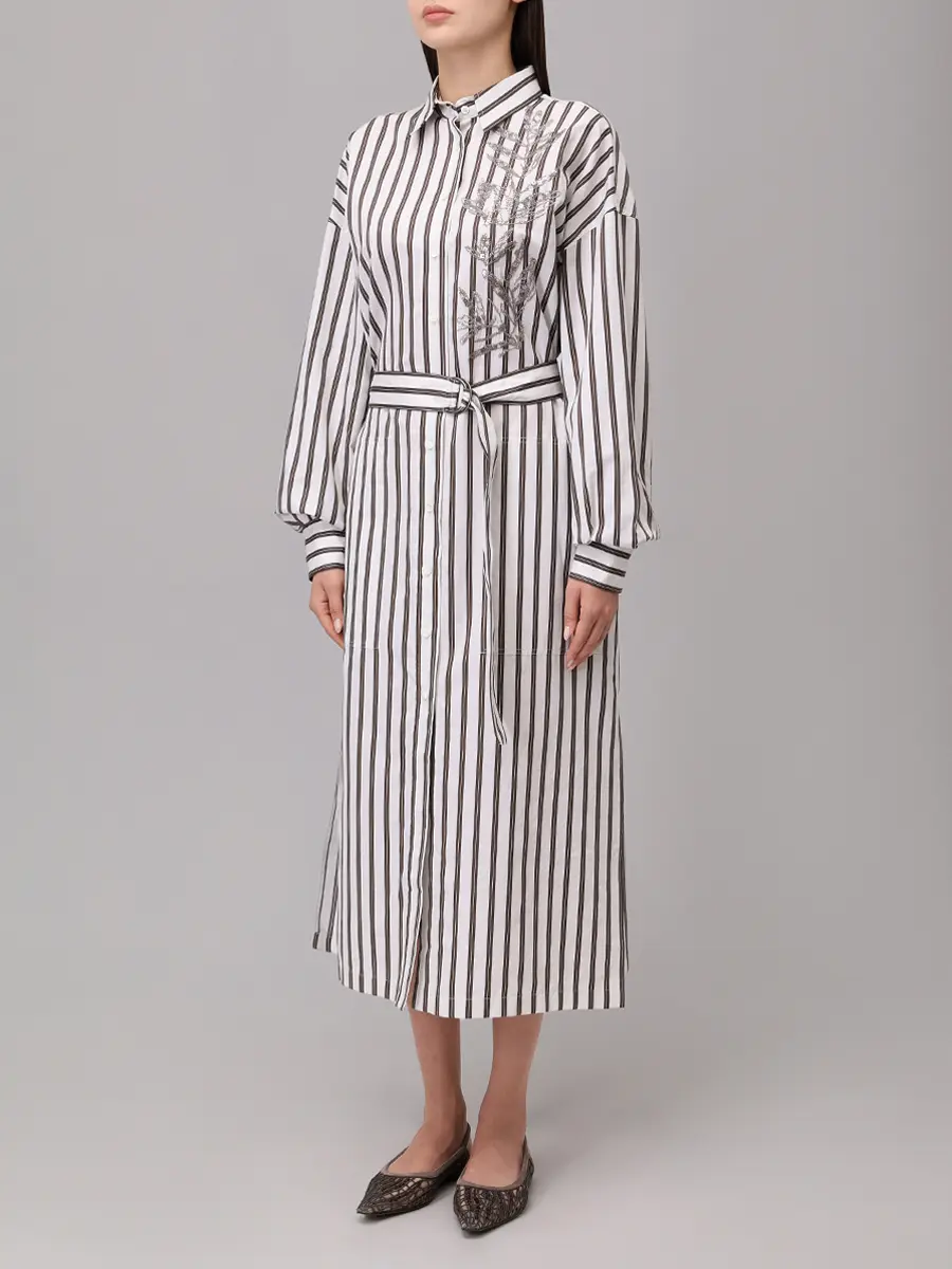 Платье из хлопка и шелка BRUNELLO CUCINELLI MH765ARJ61 C026+ Белый  Фото 4