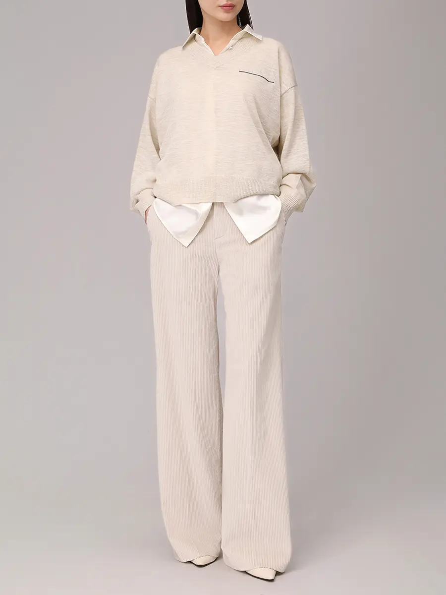 Пуловер однотонный BRUNELLO CUCINELLI M8Q202912 C6894+ Светло- Бежевый  Фото 2