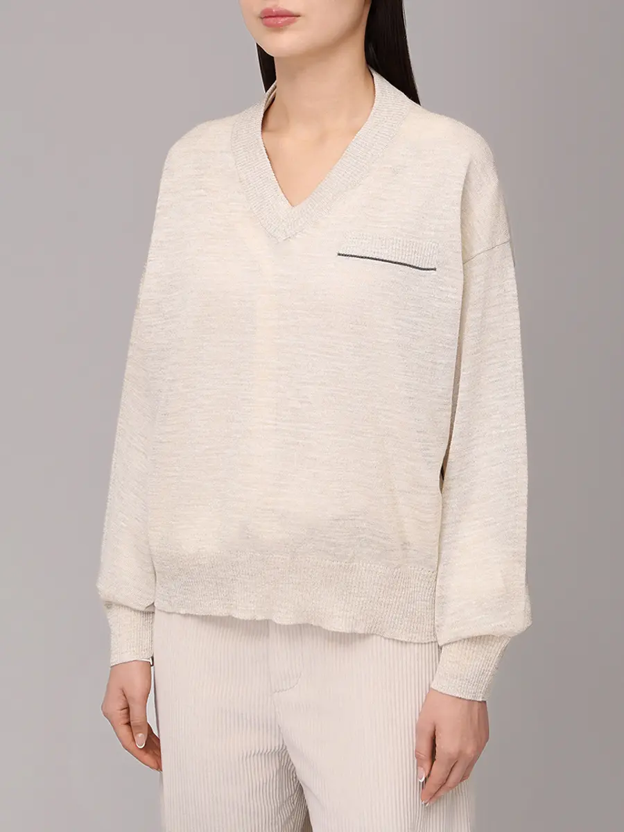 Пуловер однотонный BRUNELLO CUCINELLI M8Q202912 C6894+ Светло- Бежевый  Фото 4