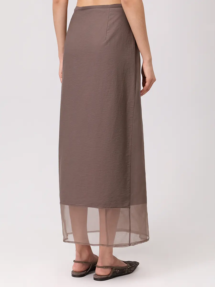 Юбка из хлопка и шелка BRUNELLO CUCINELLI ML140G3826 C8705+ Коричневый  Фото 3