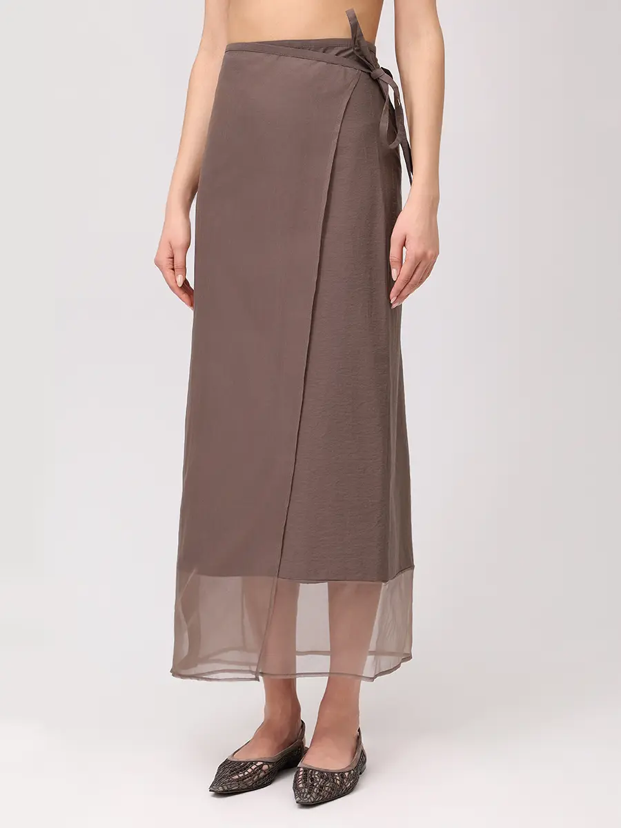 Юбка из хлопка и шелка BRUNELLO CUCINELLI ML140G3826 C8705+ Коричневый  Фото 4