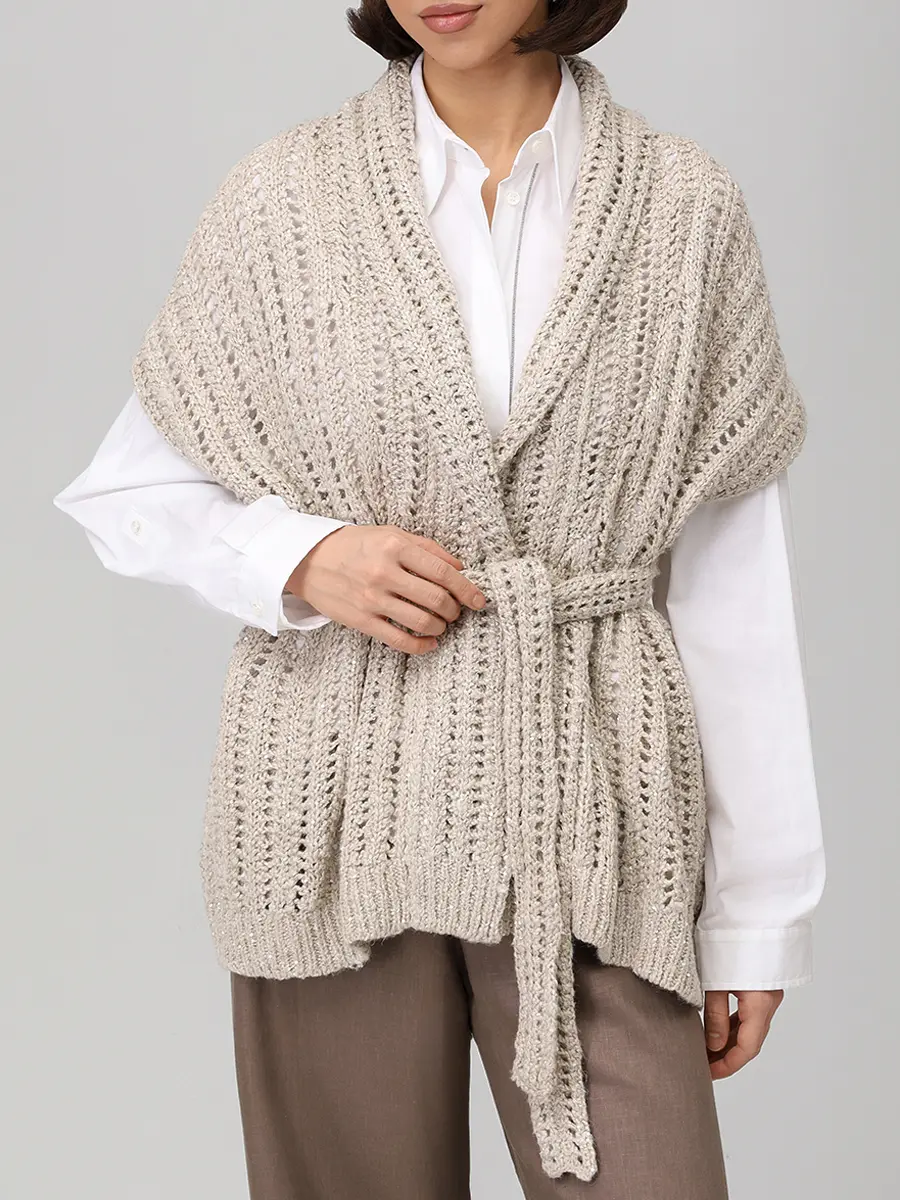 Кардиган с пайетками BRUNELLO CUCINELLI MEA393106 CLY85+ Бежевый  Фото 4