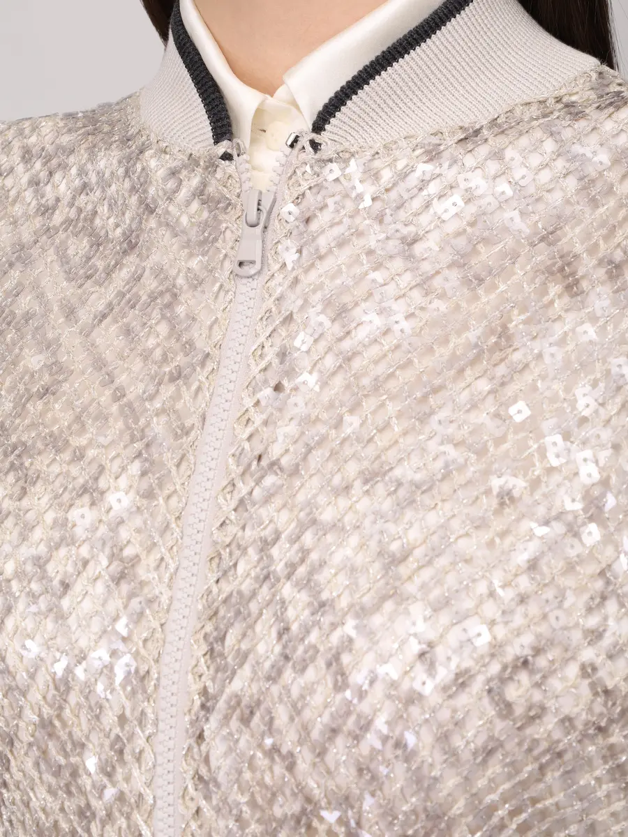 Бомбер ажурный BRUNELLO CUCINELLI MRTR20906 CML80+ Бежевый  Фото 5