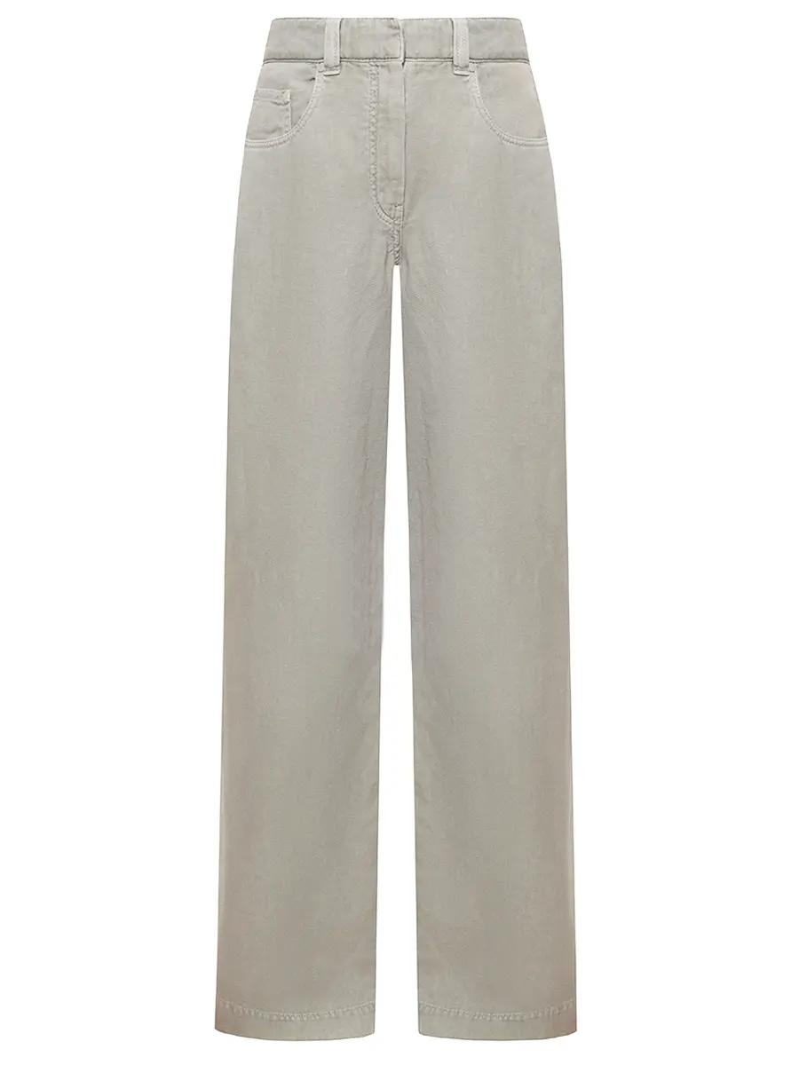 Джинсы из хлопка и льна BRUNELLO CUCINELLI ML996P5985 C2874+ Зеленый 