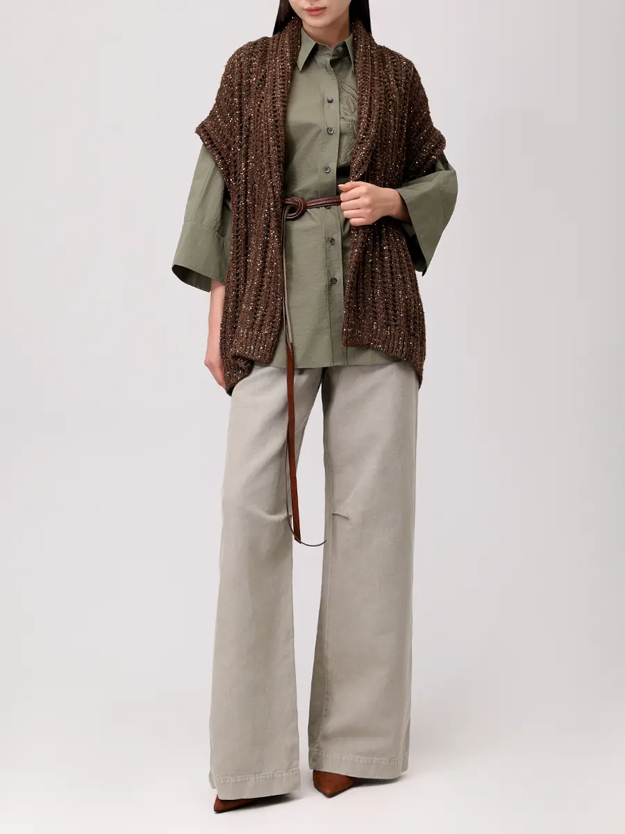 Джинсы из хлопка и льна BRUNELLO CUCINELLI ML996P5985 C2874+ Зеленый  Фото 2