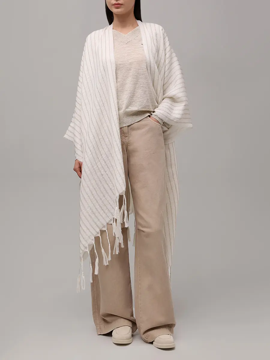 Пончо из шерсти и льна BRUNELLO CUCINELLI MSCDVSP03 CZU89 Белый  Фото 2