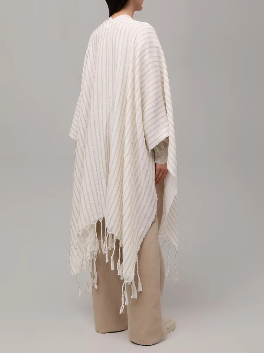 Пончо из шерсти и льна BRUNELLO CUCINELLI MSCDVSP03 CZU89 Белый  Фото 3