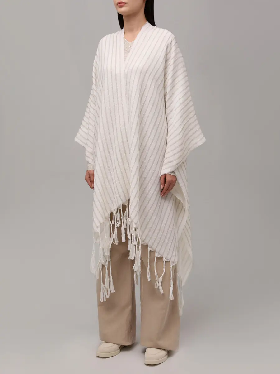 Пончо из шерсти и льна BRUNELLO CUCINELLI MSCDVSP03 CZU89 Белый  Фото 4