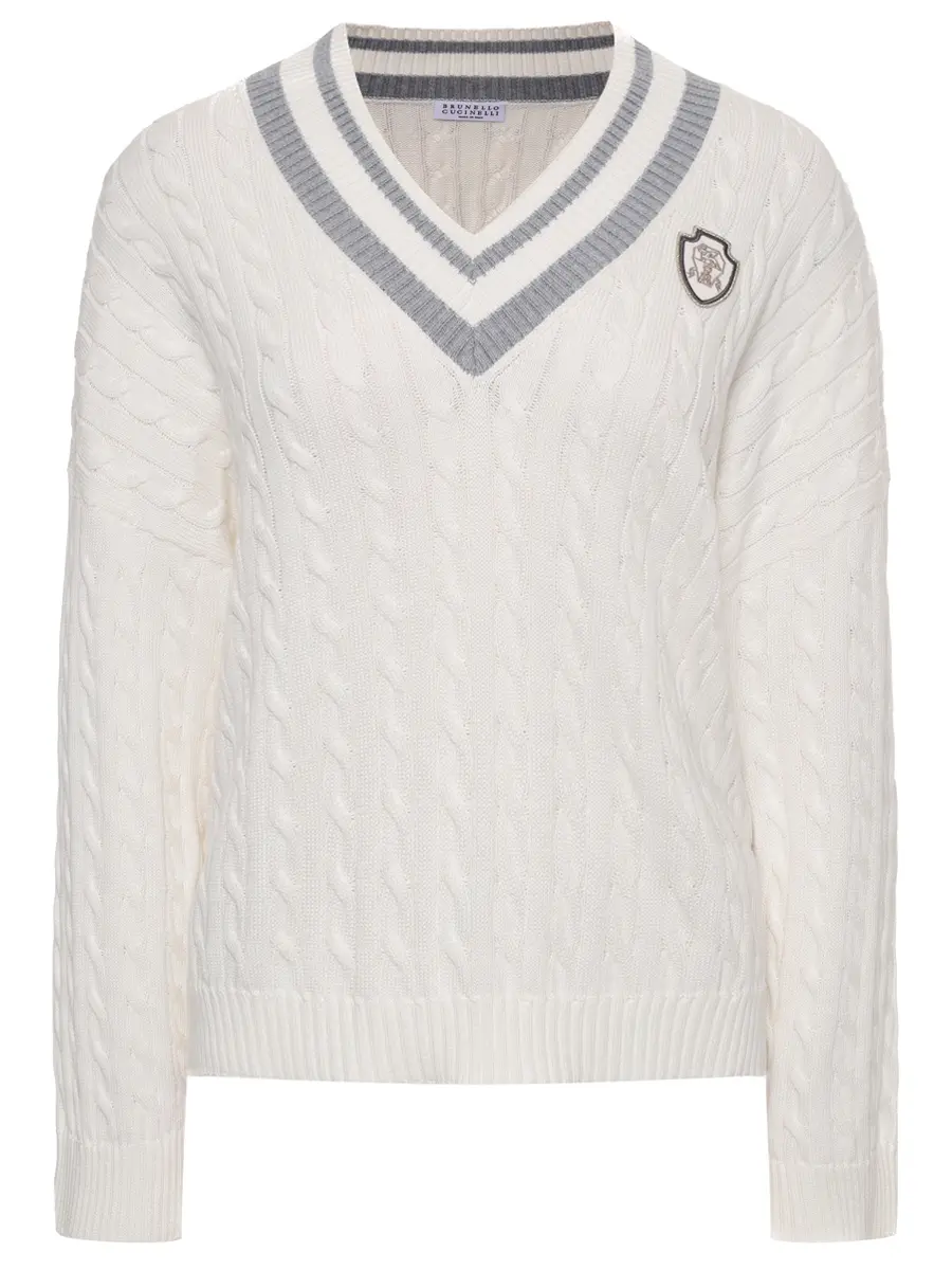 Пуловер хлопковый BRUNELLO CUCINELLI M19756512 CJ068+ Белый 