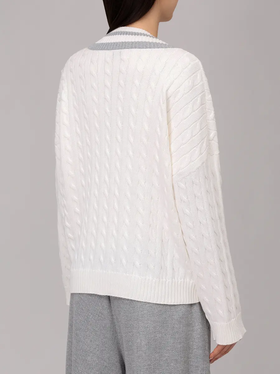 Пуловер хлопковый BRUNELLO CUCINELLI M19756512 CJ068+ Белый  Фото 3