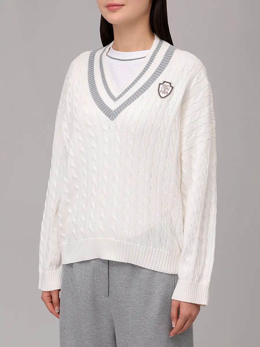 Пуловер хлопковый BRUNELLO CUCINELLI M19756512 CJ068+ Белый  Фото 4