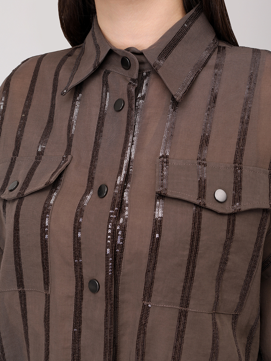 Рубашка хлопковая BRUNELLO CUCINELLI MH911SO306 C8705+ Коричневый  Фото 5