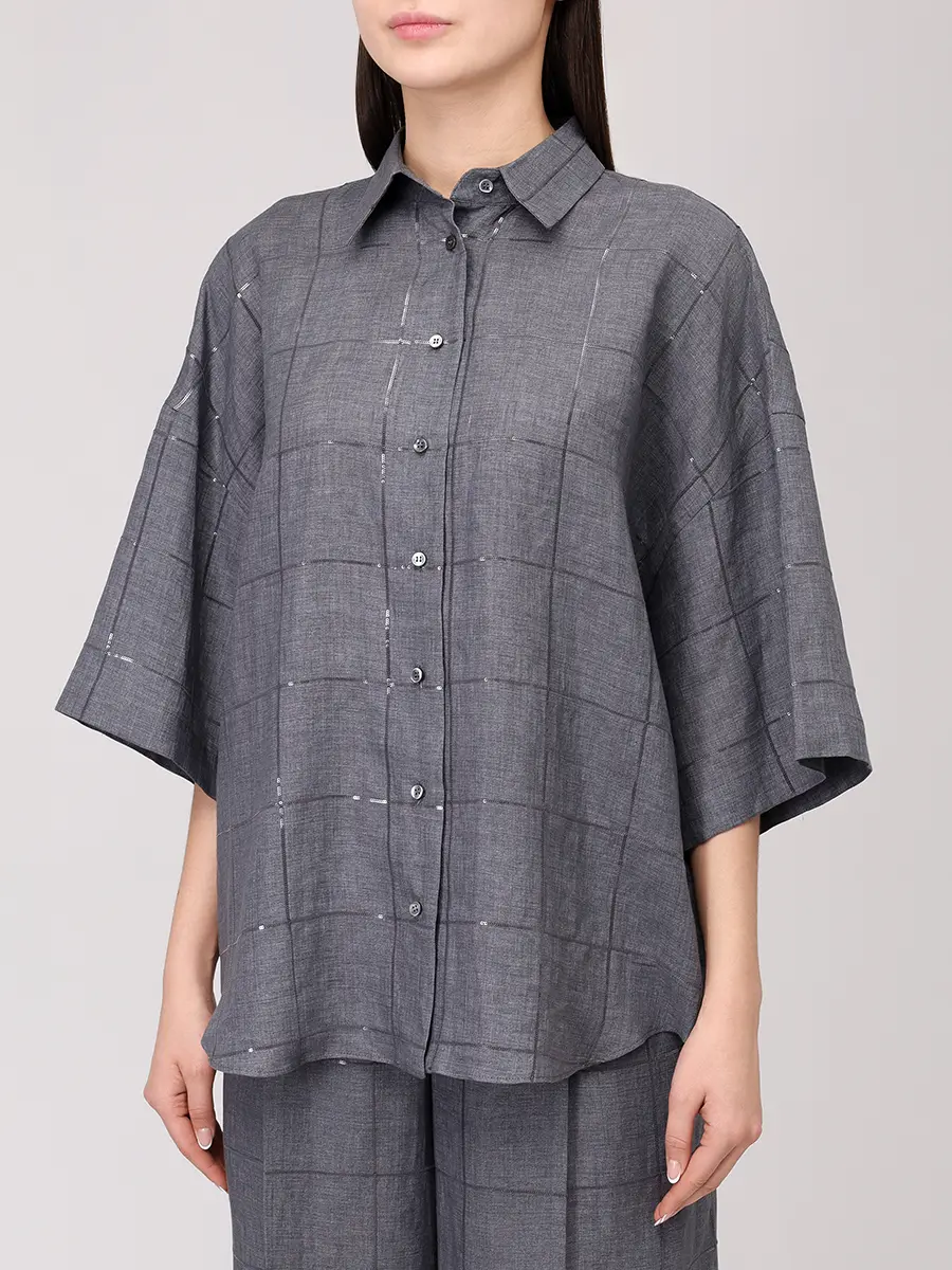 Рубашка льняная BRUNELLO CUCINELLI MM633RH706 C433+ Серый  Фото 4