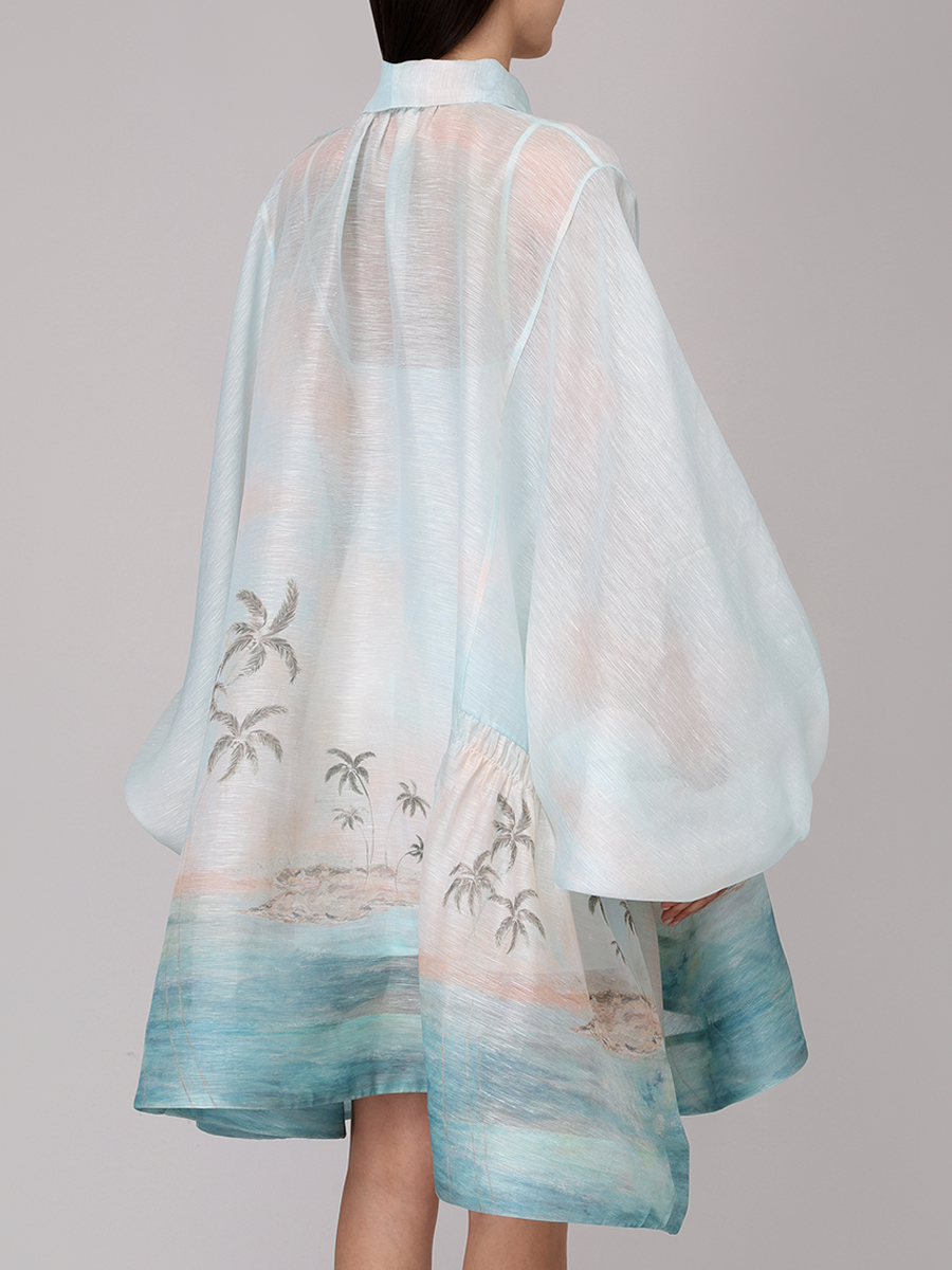 Платье из шелка и льна ZIMMERMANN 1404DS251 Голубой  Фото 3