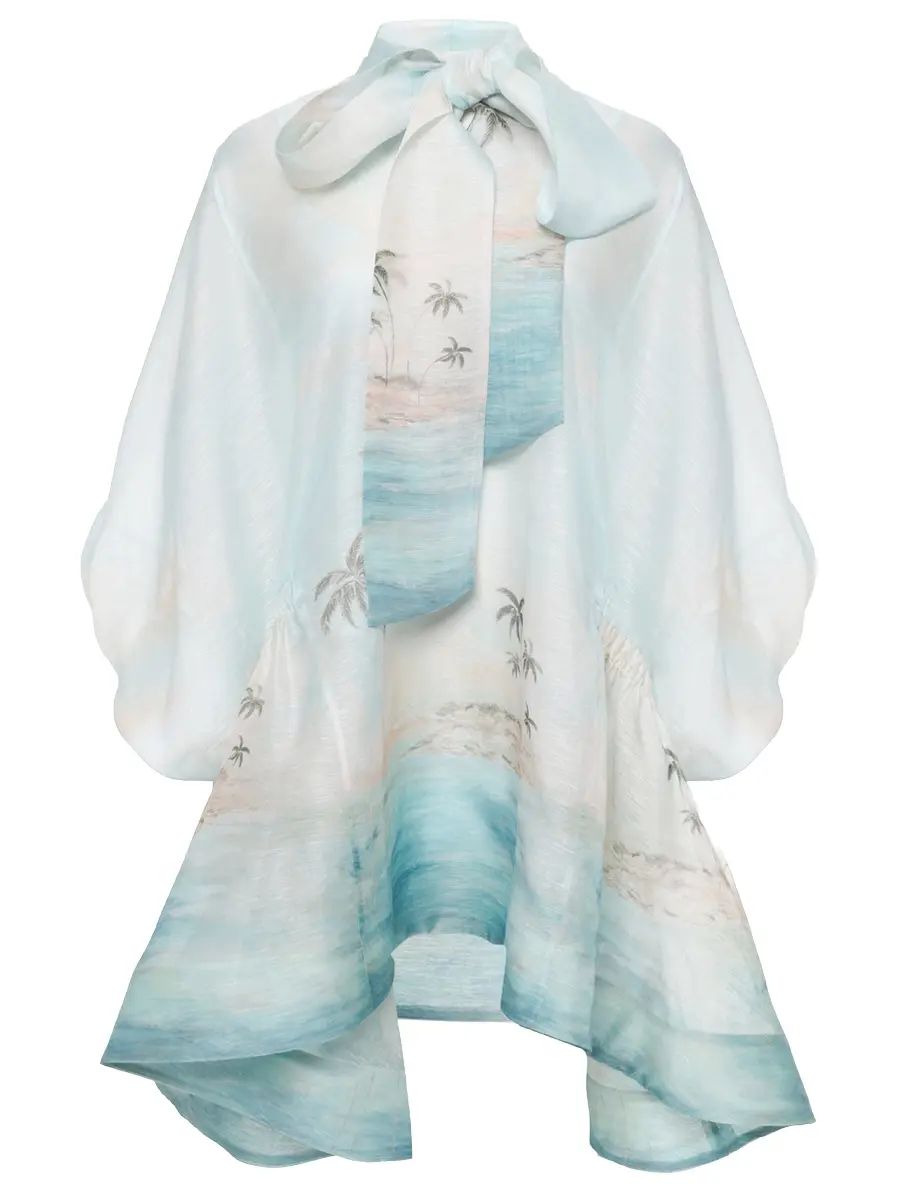 Платье из шелка и льна ZIMMERMANN 1404DS251 Голубой 