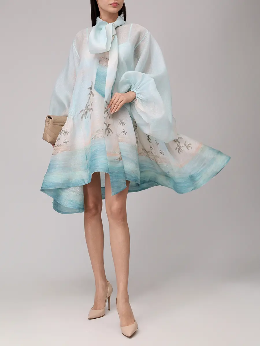 Платье из шелка и льна ZIMMERMANN 1404DS251 Голубой  Фото 2