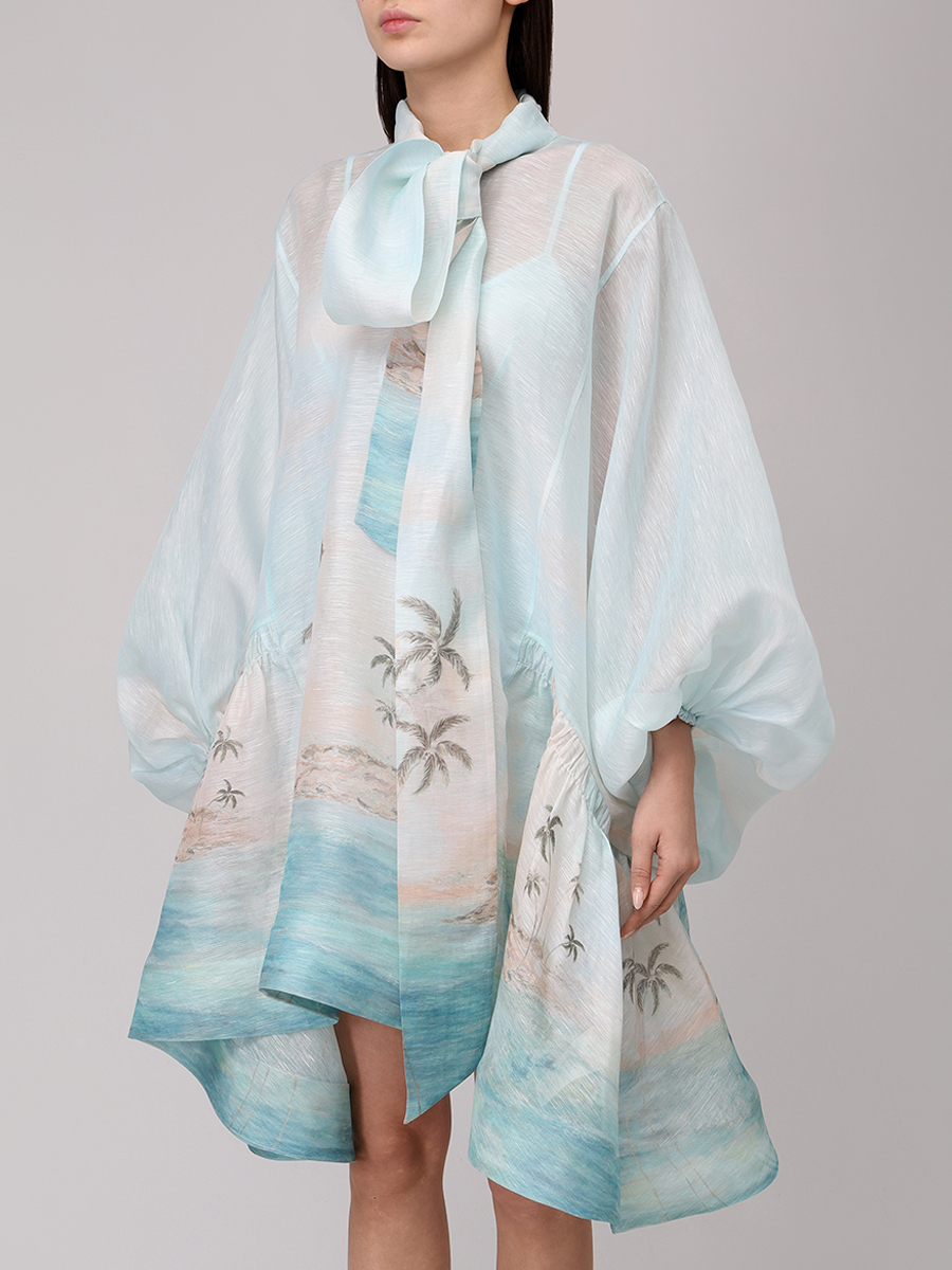 Платье из шелка и льна ZIMMERMANN 1404DS251 Голубой  Фото 4