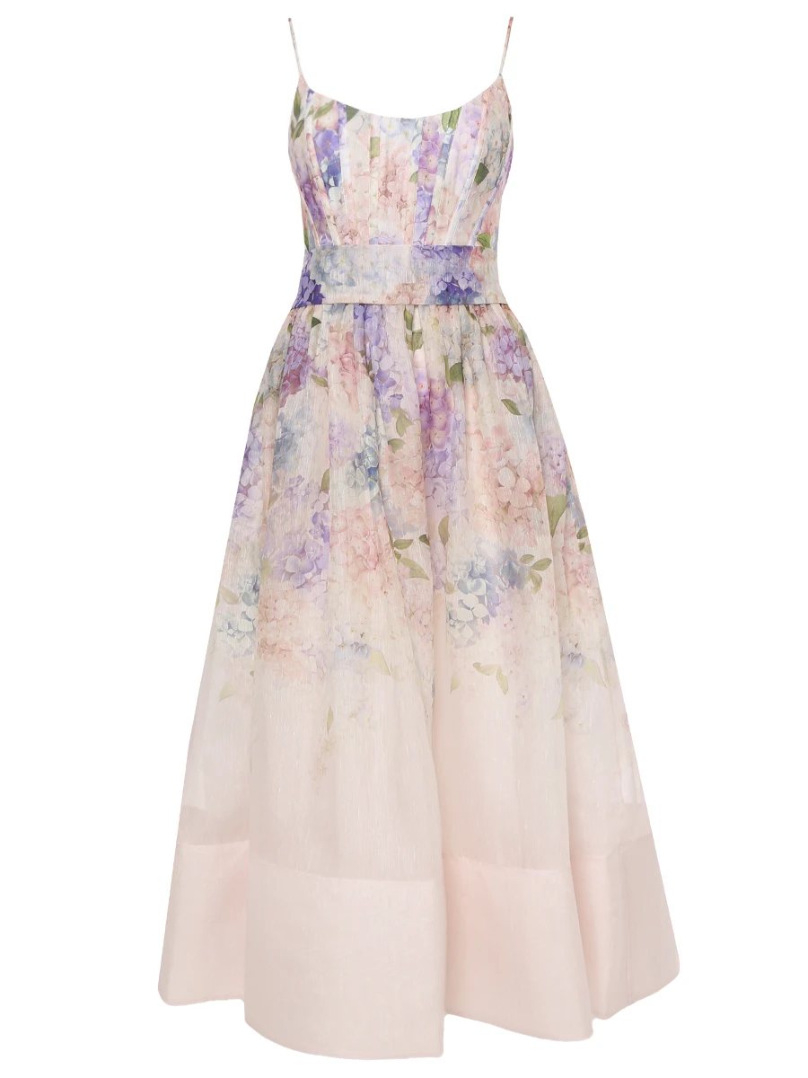 Платье из шелка и льна ZIMMERMANN 6403DS252 Принт 