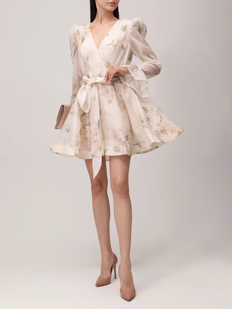 

Платье изо льна и шелка, Белый, 4693DS253