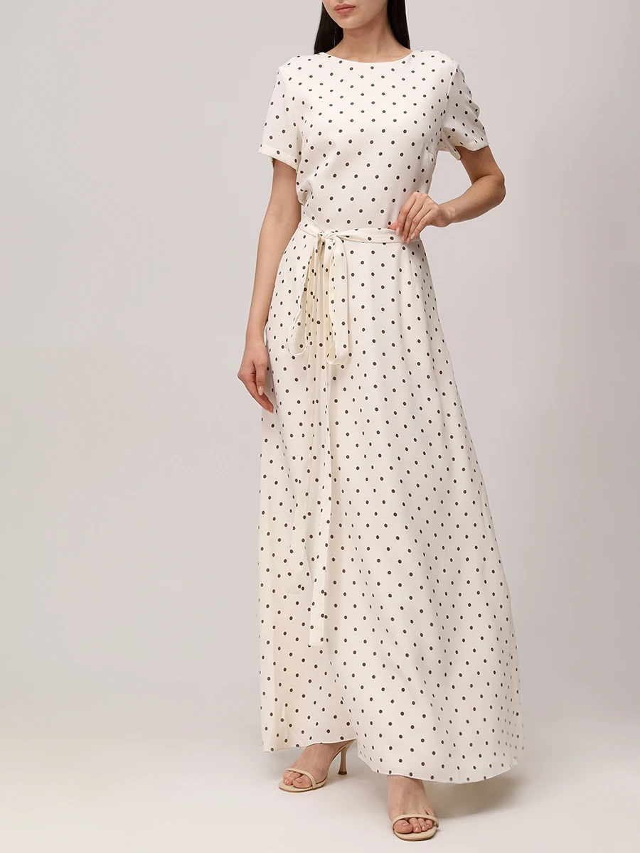 Платье из шелка и вискозы SASHAVERSE D266/CH/5202G.113/SS25 Молочный Горох  Фото 2
