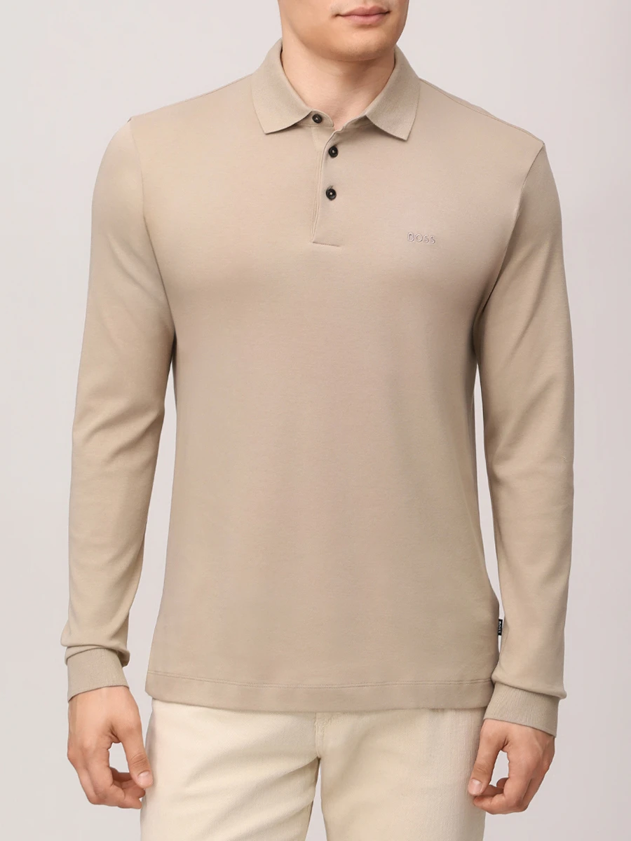Поло хлопковое BOSS 50468392/255 Бежевый  Фото 4