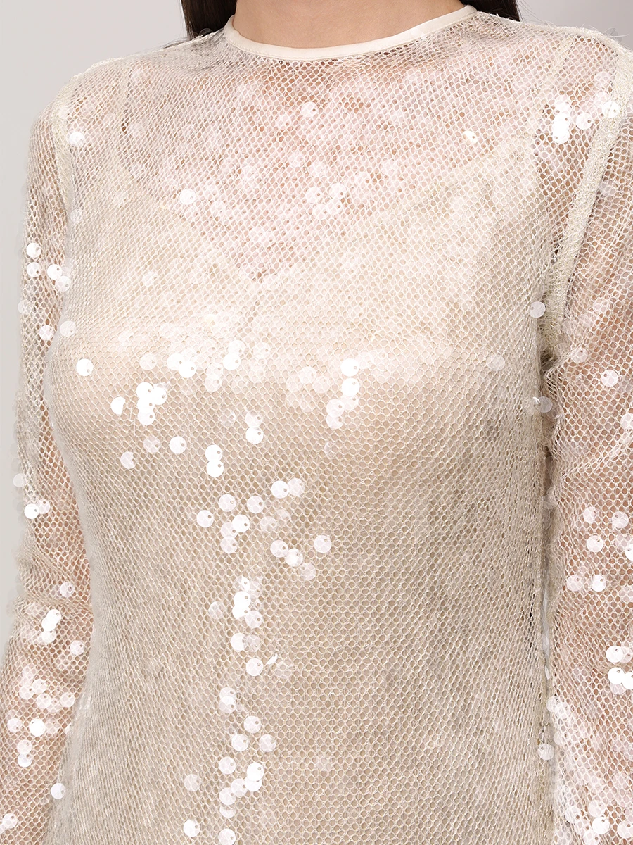 Платье с пайетками DAVID KOMA RE25DK56D Кремовый  Фото 5