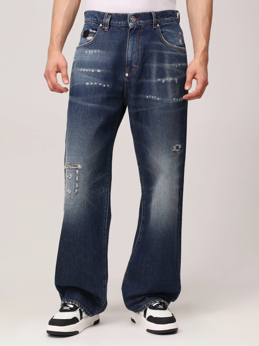 Джинсы Regular Fit хлопковые PHILIPP PLEIN MDT4142/07 Синий  Фото 4