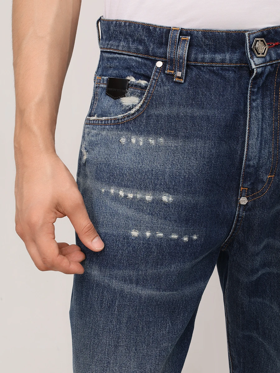 Джинсы Regular Fit хлопковые PHILIPP PLEIN MDT4142/07 Синий  Фото 5