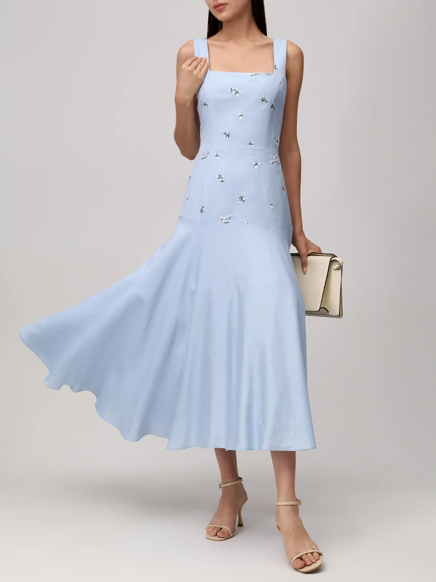 Платье изо льна и хлопка ROSEVILLE SS253642P/MLBLU Цветочный принт  Фото 2