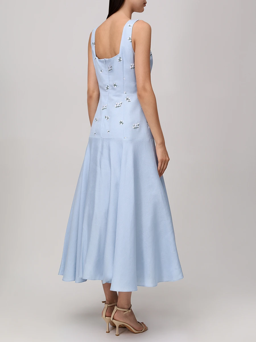 Платье изо льна и хлопка ROSEVILLE SS253642P/MLBLU Цветочный принт  Фото 3