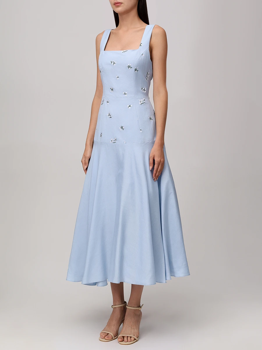 Платье изо льна и хлопка ROSEVILLE SS253642P/MLBLU Цветочный принт  Фото 4