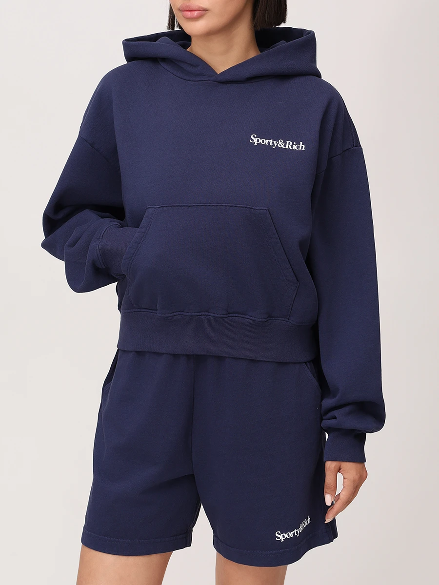 Худи хлопковое SPORTY & RICH ST074602006BL106/3902 Синий  Фото 2