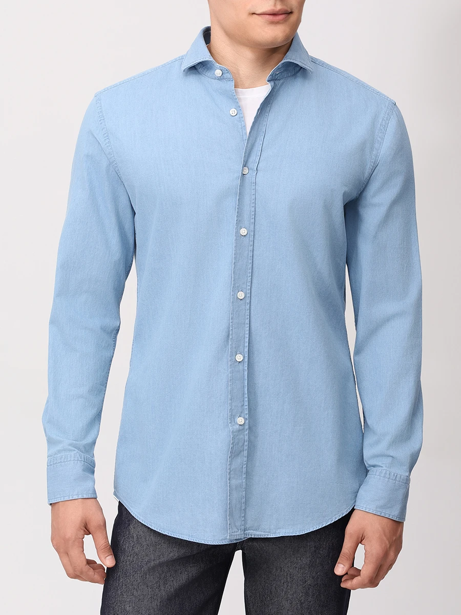 Рубашка Slim Fit хлопковая BOSS 50545203/450 Голубой  Фото 4