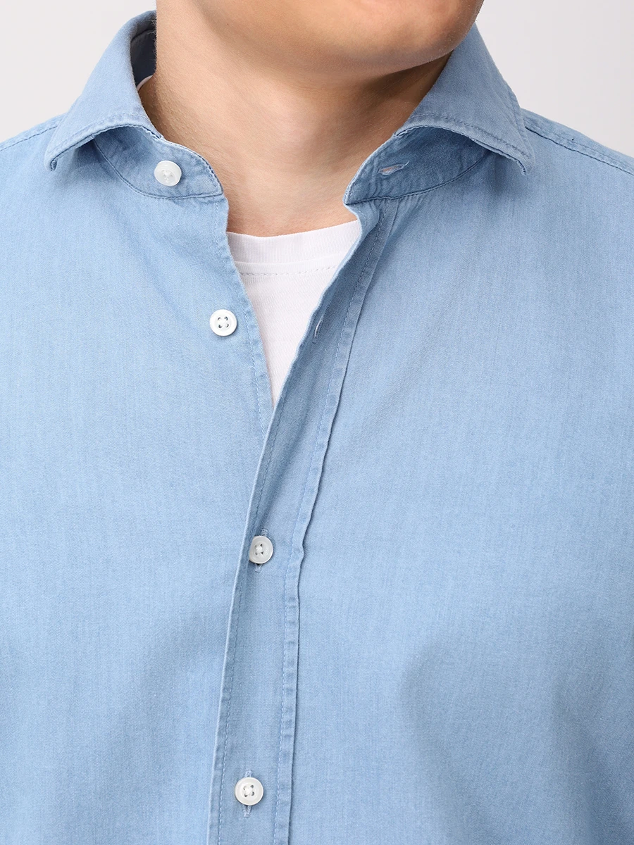 Рубашка Slim Fit хлопковая BOSS 50545203/450 Голубой  Фото 5