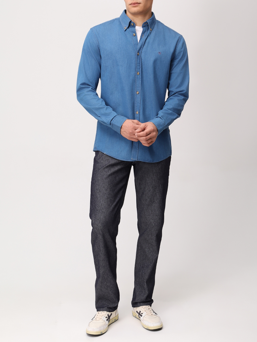 

Рубашка Slim Fit хлопковая, Голубой, 50545232/460