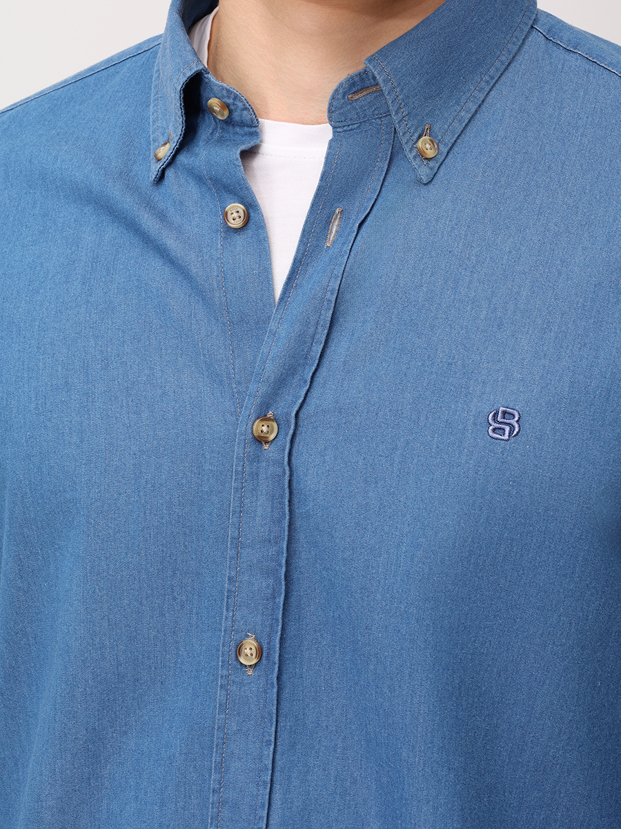 Рубашка Slim Fit хлопковая BOSS 50545232/460 Голубой  Фото 5