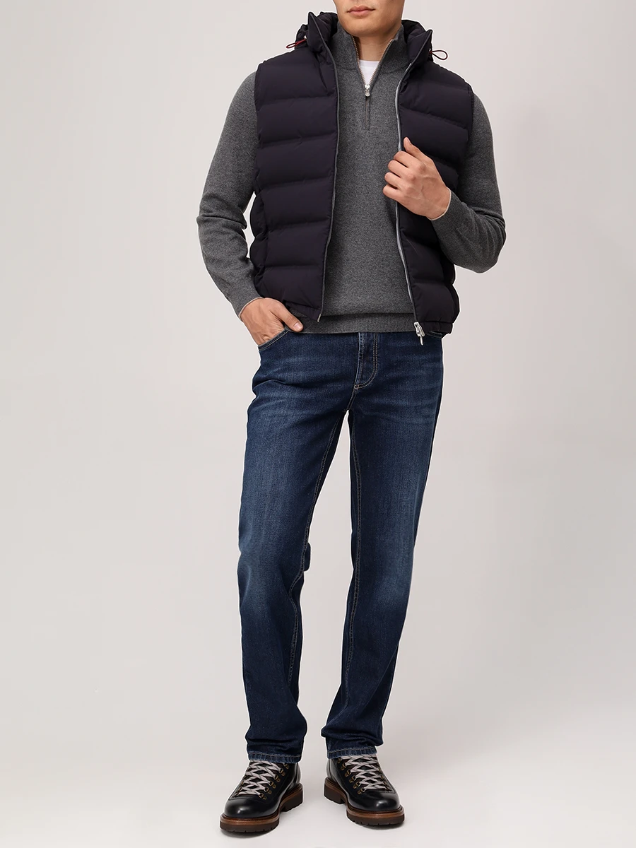 Жилет стеганый BRUNELLO CUCINELLI MM4911995 CRI58 Темно- Синий  Фото 2