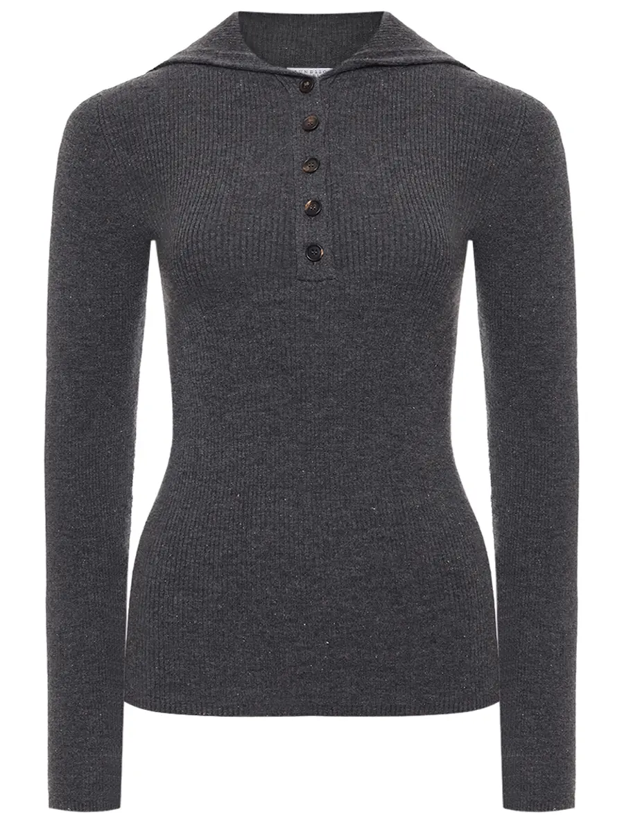 Поло из кашемира и вискозы BRUNELLO CUCINELLI M9A822205P C2355 Темно- Серый 